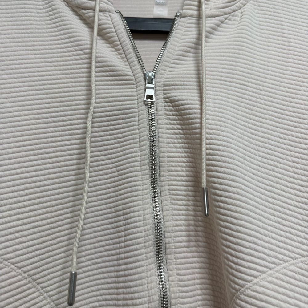 DKNY Sport Women’s Ribbed Zip Hoodie Jacket Sand Beige XL - Picture 9 of 12